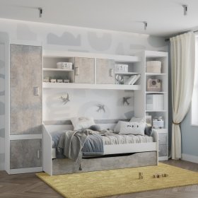 Молодежная Паскаль белый/цемент светлый в Урае - uraj.germes-mebel.ru | фото