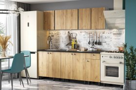Кухонный гарнитур КГ 1 (2,0м) Белый/Дуб Золотой/Черный в Урае - uraj.germes-mebel.ru | фото