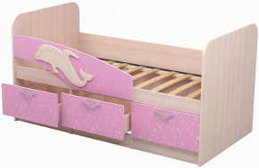 Кровать Дельфин 1,6 (Дуб молочный/фасад - Ламарти розовый) в Урае - uraj.germes-mebel.ru | фото