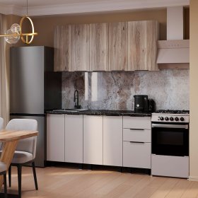 Кухня 1,6 м Эко кашемир/дуб смоки в Урае - uraj.germes-mebel.ru | фото