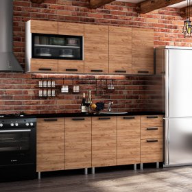 Кухня Крафт 2,0 м Крафт/Черный янтарь в Урае - uraj.germes-mebel.ru | фото
