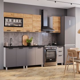 Кухня Крафт 2,0 м тип 2 Графит/Черный янтарь в Урае - uraj.germes-mebel.ru | фото