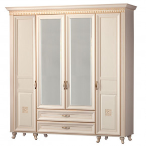 Шкаф для одежды 4-дверный с зеркалом №493 Марлен кремовый белый в Урае - uraj.germes-mebel.ru | фото