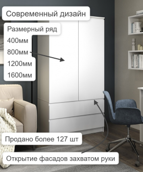 Шкаф Мори МШ900.1, 2двери, 2 ящика, белый в Урае - uraj.germes-mebel.ru | фото